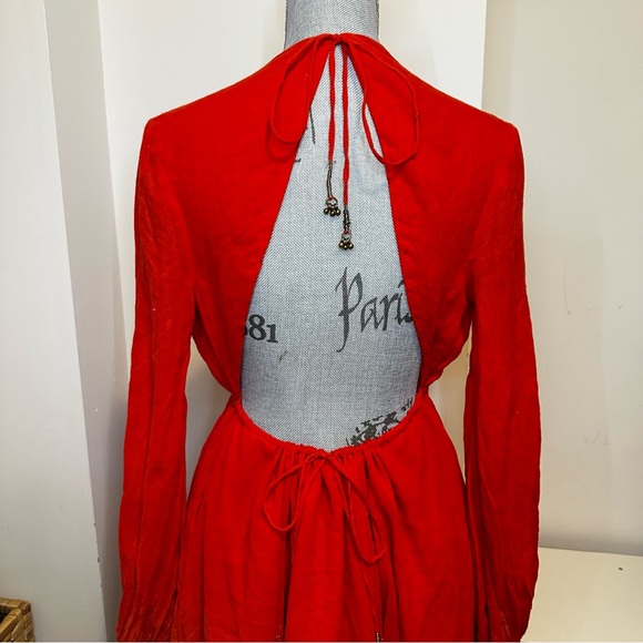 Free People Dresses & Skirts - Free People Formentera Long Sleeve Mini Dress Red - Small Oversized